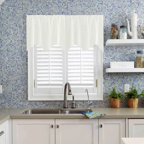 Miniatura 15 de Cenefa Blanco Puro Paquete de 2 - Cortinas de Liquidación para Sala de Estar, Baño y Dormitorio - Estilo Granja Festoneado, 18 Pulgadas de Largo