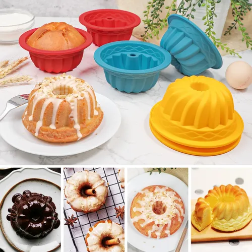 Miniatura 2 de Webake Juego de 6 moldes de silicona para tartas de 4 pulgadas, antiadherentes, sin BPA, para hornear, magdalenas, cupcakes