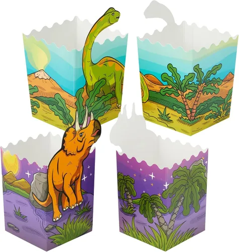 Miniatura 8 de BLUE PANDA Cajas de palomitas de maíz de dinosaurio, paquete de 60, multicolor, 4 diseños, cajas de palomitas de maíz a granel para suministros