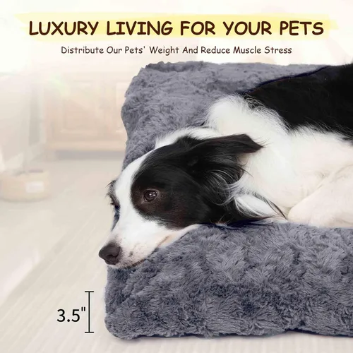 Miniatura 7 de Cama para perros para jaula con juguete de hueso, cama esponjosa para mascotas, almohadilla ultrasuave con parte inferior antideslizante, lavable a