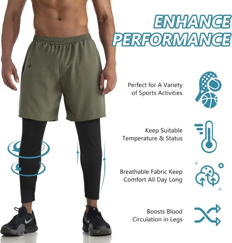 Miniatura 2 de WIRIST Workout Pants for Men, Gym Athletic Compression Pants Men, 2 in 1 Running Pants Men with Towel Loop