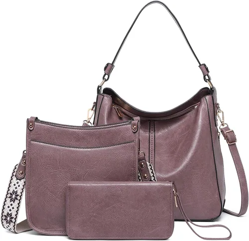 Miniatura 17 de Carteras para Mujeres 3PCS, Juego de Bolsos Cruzados Bolso Grande de Cuero Carteras de Hombro con Billetera Correas Ajustables para Damas Tote