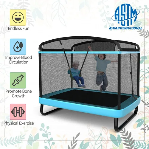 Miniatura 5 de Giantex Trampolín de 6 pies para niños con columpio, trampolines para niños pequeños con red de seguridad, aprobado por ASTM, mini trampolín