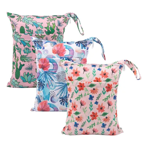 Miniatura 32 de babygoal Bolsas para artículos húmedos y secos, paquete de 3, bolsas de viaje reutilizables impermeables para trajes de baño, pañales de tela
