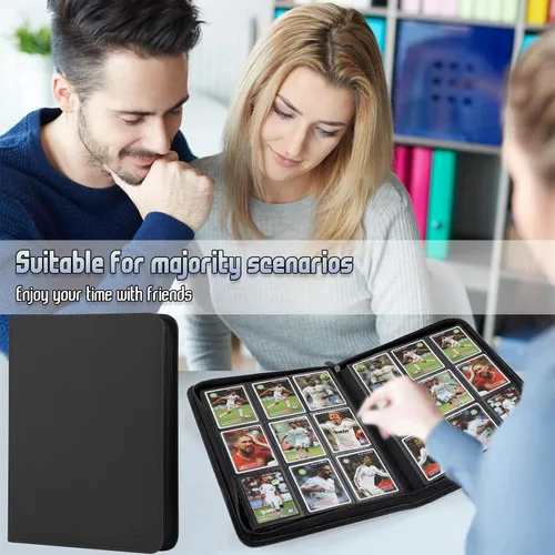 Miniatura 6 de Carpeta para tarjetas de 9 bolsillos, capacidad 540 con cierre de cremallera, de doble cara, resistente y elegante, protector de piel sintética