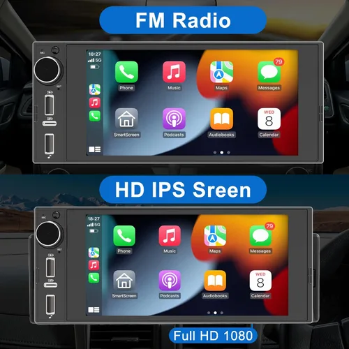 Miniatura 7 de Radio de pantalla táctil de un solo DIN inalámbrico Apple Car Play inalámbrico Android Auto, 6 pulgadas Estéreo de coche de un solo DIN con enlace
