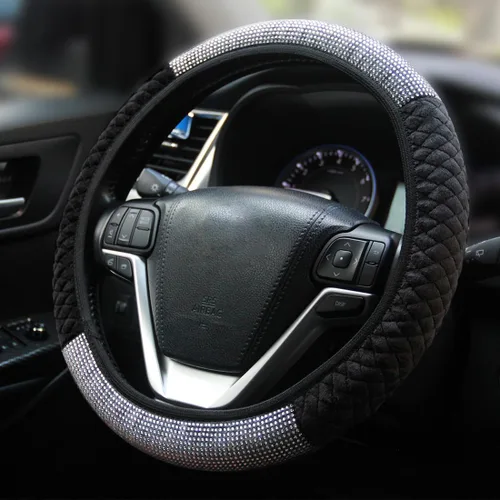 Funda para volante de coche con diamantes de imitación, cubierta de volante de cristal de 15 pulgadas de ajuste universal para mujeres y niñas