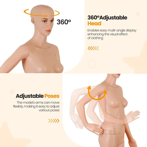 Miniatura 3 de ZENY Maniquí femenino de cuerpo completo, maniquí de forma de vestido de torso, soporte desmontable, modelo de vestido ajustable de 69 pulgadas