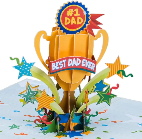 Paper Love - Tarjeta desplegable para el día del padre, trofeo #1 Dad, para padre, marido, hijo, para todas las ocasiones, hecha a mano, cubierta de