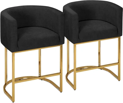 Miniatura 11 de Athena Collection Juego de 2 taburetes de bar tapizados de cuero de 23.5 pulgadas con respaldo y patas de metal, sillas de bar modernas para isla