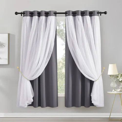 Miniatura 18 de PONY DANCE Cortinas Opacas con Superposición de Gasa, Cortinas de Doble Capa con Aislamiento Térmico Mix & Match para Oscurecer Habitaciones