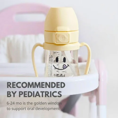 Miniatura 3 de GROSMIMI x KNOTTED Vaso con Tapa Abatible para Sorber a Prueba de Derrames, PPSU, sin BPA, popote de etapa 2 para niños pequeños (Sonrisa 6 onzas)
