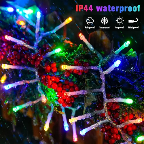 Miniatura 2 de JMEXSUSS 400 luces LED multicolor en racimo enchufables, luces de cadena navideñas de 20 pies para exteriores impermeables con control remoto, 8