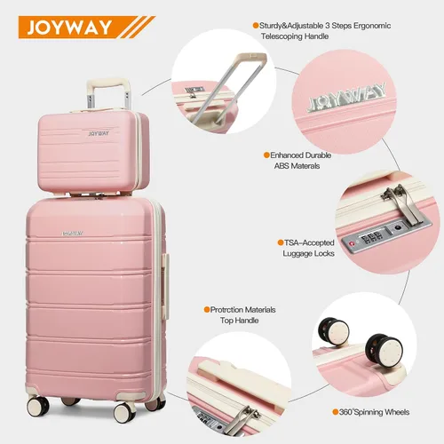 Miniatura 2 de Joyway Equipaje de 5 piezas, equipaje de viaje ligero con cierre TSA, juego de equipaje, maleta con ruedas giratorias para mujer, Rosado