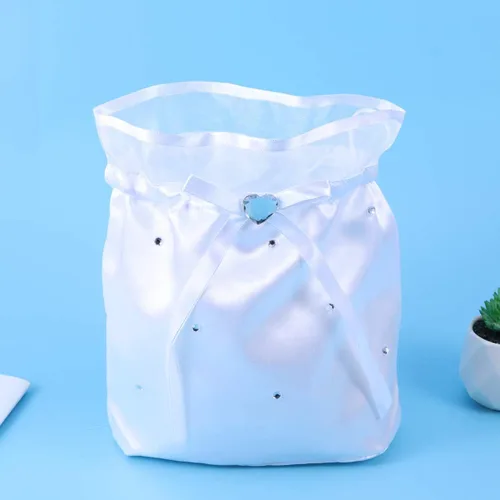 Miniatura 5 de BESTOYARD Bolso de mano de satén con decoración de flores de perlas, bolso de dama de honor con cordón para artículos esenciales del día de la boda