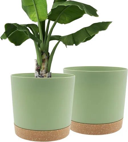 Miniatura 29 de QCQHDU Maceta de 8 pulgadas, paquete de 2 macetas para plantas de interior con agujeros de drenaje y platillo, macetas para exteriores, decoración