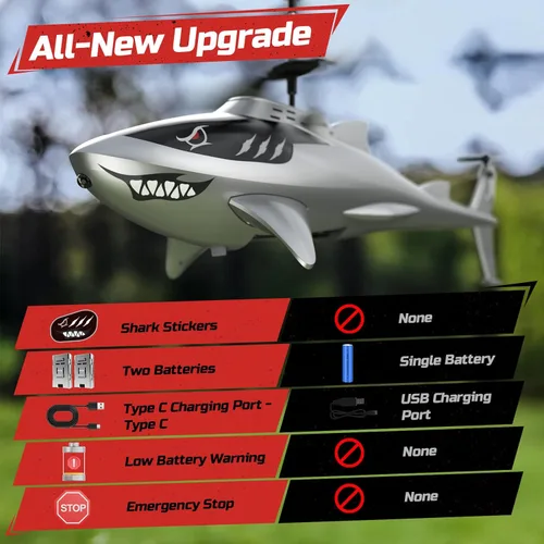 Miniatura 3 de DEERC Helicóptero de control remoto para niños y adultos, helicóptero RC Shark con retención de altitud, despegue/aterrizaje con una tecla, luces