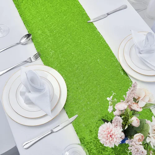 Miniatura 4 de Pufogu - Camino de mesa de lentejuelas brillantes de 12 x 72 pulgadas para fiestas de cumpleaños, decoración de bodas, despedidas de soltera