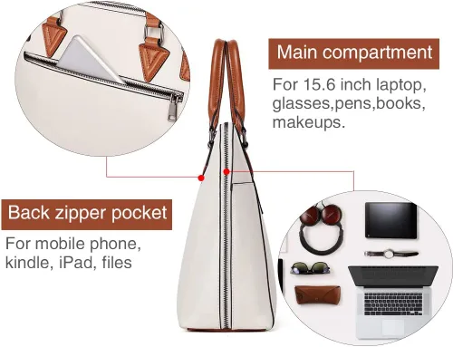 Miniatura 6 de BOSTANTEN Maletín de cuero para mujer de 15.6 pulgadas, bolso de hombro para laptop, oficina, trabajo, bolso cruzado