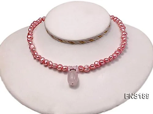 Miniatura 4 de JYX - Collar con colgante de perlas de 6 a 0.276in, perlas barrocas rosas y cuarzo rosa, 16.5in