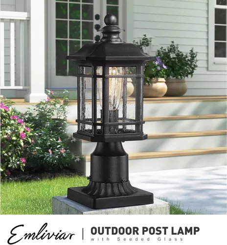Miniatura 3 de Emliviar Luz exterior para poste, lámpara de poste negro para exteriores, aluminio con vidrio sembrado, WE270P BK