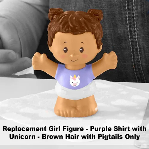 Miniatura 2 de Pieza de repuesto para Fisher-Price Little People Snuggle Twins - GKY44 ~ Figura de niña gemela ~ Camisa morada con unicornio y coletas