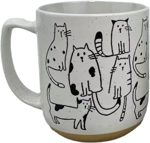 Taza de cerámica con gatos de dibujos animados en blanco y gris con asa, taza de café de 550ml/18.6oz. Linda, divertida y novedosa taza vintage