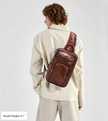 Miniatura 7 de LANNSYNE Bolso bandolera de cuero de grano completo vintage