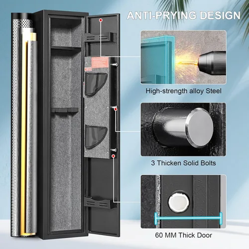Miniatura 4 de Marcree Caja fuerte para 2-3 armas, caja fuerte para rifles y pistolas, gabinetes para armas para rifles y escopetas con sistema de alarma dual