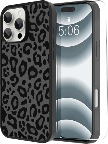 Miniatura 21 de TEAUGHT Compatible con iPhone 11 Funda con patrón lindo estampado de leopardo negro guepardo + protector de pantalla a prueba de golpes, funda