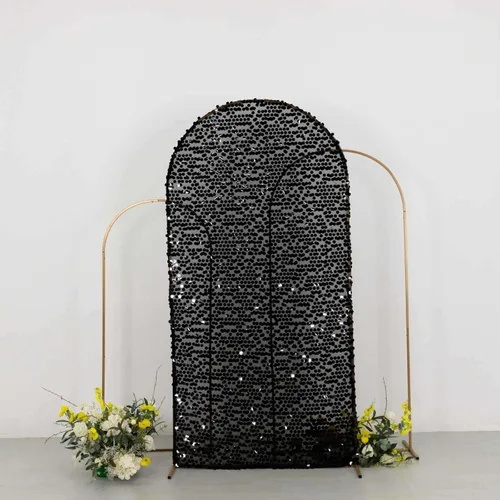 Miniatura 15 de Efavormart - Funda para telón de fondo de lentejuelas color plateado brillante para arco de boda con parte superior redonda, de una cara, 5 pies
