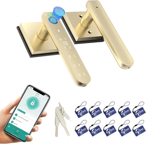 Miniatura 11 de Cerradura de puerta con huella digital dorada, perilla inteligente con impresión de dedos, cerradura de puerta de dormitorio sin llave con control