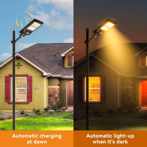 Miniatura 4 de LANGY Luces solares de 3000 K de color blanco cálido para exteriores, luces de estacionamiento comercial, luces amarillas, 180 LED chips de luz