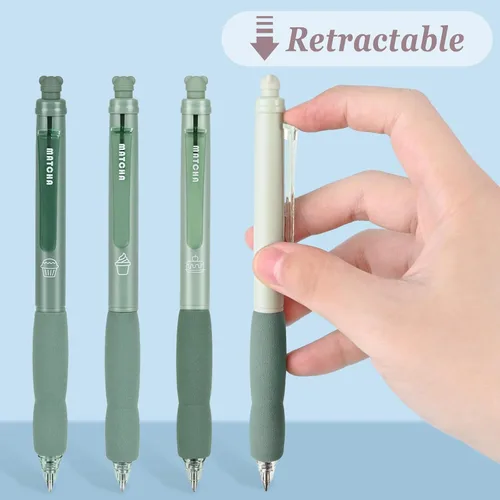 Miniatura 5 de BAYTORY 8 bolígrafos de gel retráctiles y borrables, 4 azules y 4 de tinta negra, punta fina de 0.020 in con bonito borrador, escritura suave, Verde