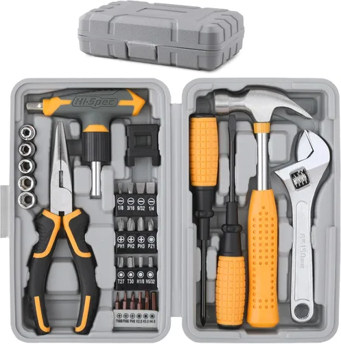 Hi-Spec Juego de 30 llaves de trinquete magnéticas con mango en T y destornilladores. Juego de herramientas manuales pequeñas y compactas con