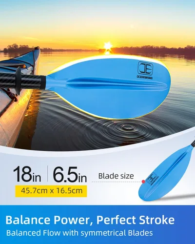 Miniatura 4 de OCEANBROAD Adjustable Carbon Fiber Kayak Paddle 86in/220cm to 94in/240cm Kayaking Oar for Adults with Paddle Leash 1 Paddle Azul