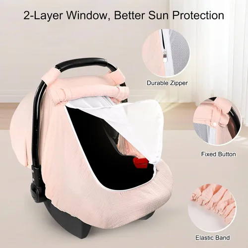 Miniatura 6 de Hooyax Funda de asiento de automóvil de muselina para bebé, toldo transpirable y de privacidad con 3 modos, fácil de instalar y embalaje en caja