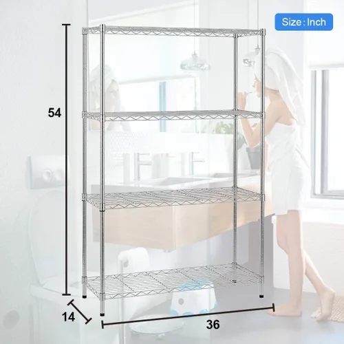 Miniatura 3 de Estantería de 4 niveles de metal BestOffice ajustable con alambre de acero de 36x14x54 Cromo
