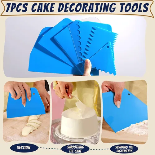 Miniatura 6 de Teenitor Raspador de Pasteles Alisador de Pasteles, 7 Piezas Herramientas para Pasteles Raspador de Glaseado Raspador de Pasteles Alisador