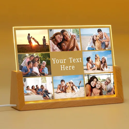 Marco de fotos personalizado con foto, placa acrílica personalizada con base de luz nocturna LED, regalos de cumpleaños de aniversario para familia,