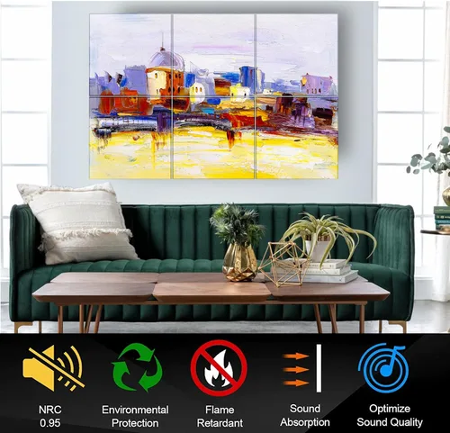 Miniatura 5 de Paquete de 6 paneles acústicos artísticos insonorizados, paneles de pared de 72 x 48 pulgadas, paneles de sonido decorativos autoadhesivos