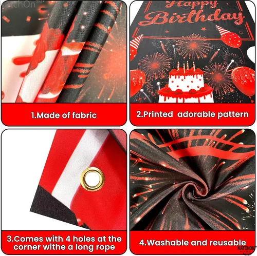 Miniatura 5 de KatchOn, Cartel rojo de feliz cumpleaños – XL, 74 x 36 pulgadas Decoraciones de cumpleaños rojo y negro Cartel de feliz cumpleaños
