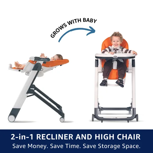 Miniatura 2 de Peg Perego Siesta, Silla Alta Plegable y Reclinable Crece Con el Bebé, Altura Ajustable, Limpieza Rápida y Ruedas Fáciles de Empujar para Bebés