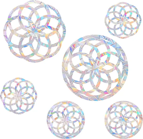 6 calcomanías de mandala para ventana para prevención de huelgas de pájaros, reutilizable, diseño de arco iris que se adhiere para salvar pájaros,