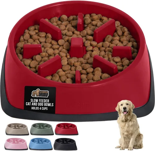 Miniatura 33 de GORILLA GRIP Cuencos para perros de alimentación lenta pendiente de patente, juguete interactivo de rompecabezas de 4 tazas para entrenamiento