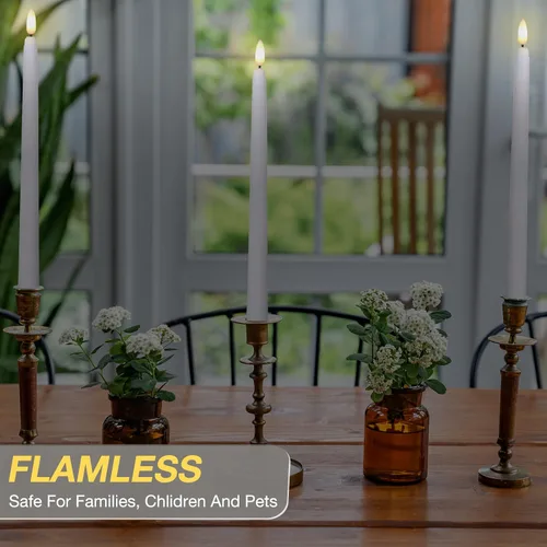 Miniatura 7 de Tuanse Paquete de 20 Velas Cónicas Blancas Sin Llama Parpadeantes a Granel Largas LED de Adviento Candelabros Operadas con Batería con Control Blanco