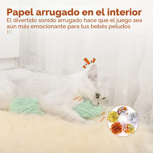 Miniatura 4 de Potaroma Almohadas de juguetes para gatos, paquete de 3, sonido arrugado suave y duradero con hierba gatera en el interior, pateador interactivo