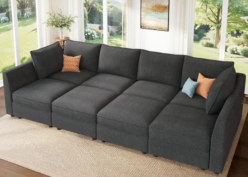 Miniatura 41 de HONBAY Sofá seccional modular con almacenamiento en forma de L sofá seccional, sofás convertibles para sala de estar - verde
