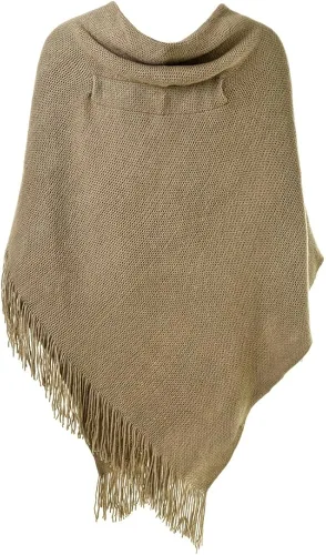 Miniatura 2 de Ferand Poncho de ajuste holgado para mujer con botones de cuerno elegantes cuello en V y dobladillo en V
