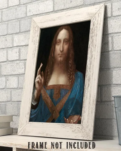 Miniatura 7 de Salvator Mundi - Póster de 11 x 14 pulgadas, retrato cristiano de Leonardo da Vinci, pintura al óleo de reproducción de Jesucristo, Salvador